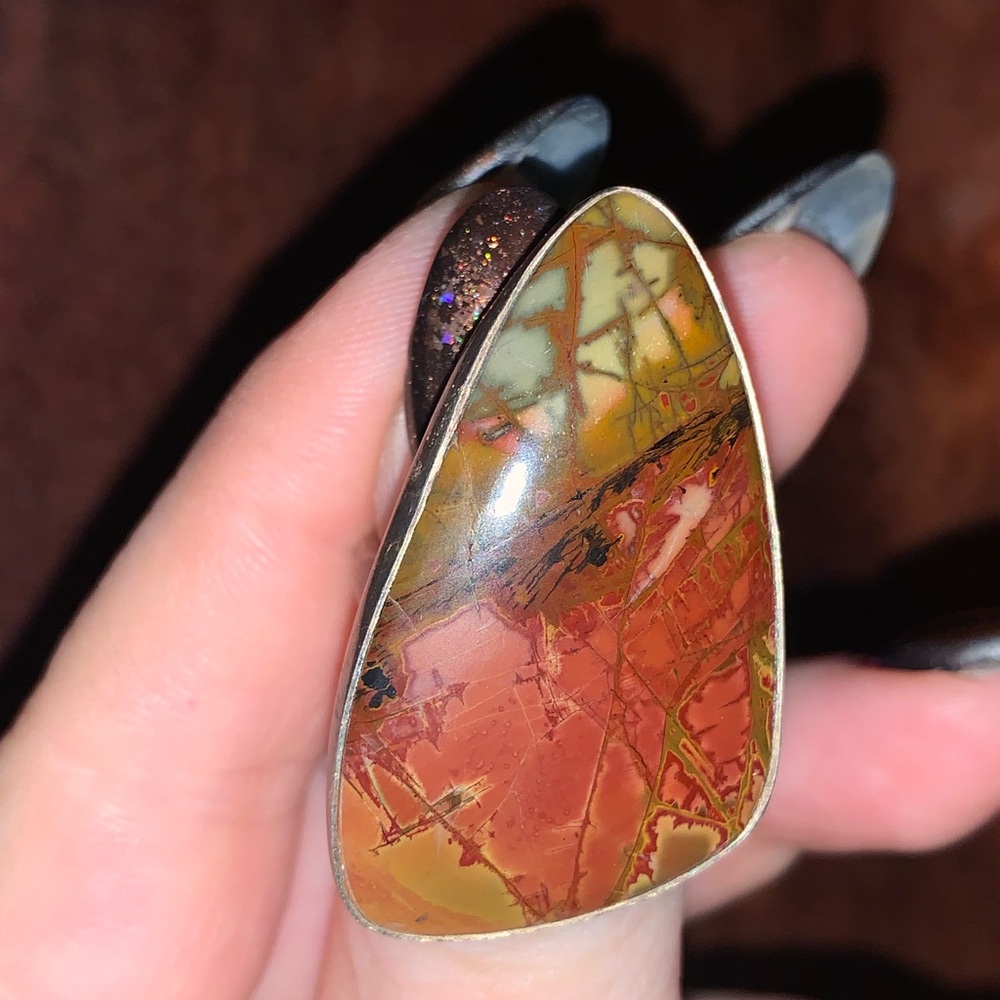 Unique Multicolor Picture Jasper ring size 9 sterling silver